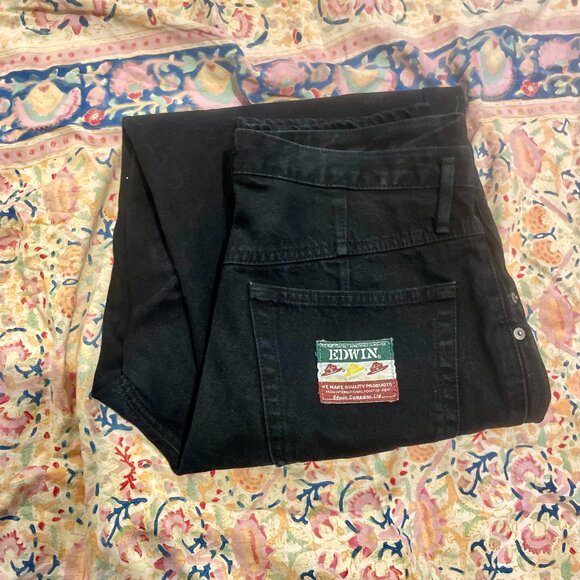 Black Vintage Edwin Japanese Denim French Baggy Jeans  W31'x L32' Made in Japan - Picture 2 of 4